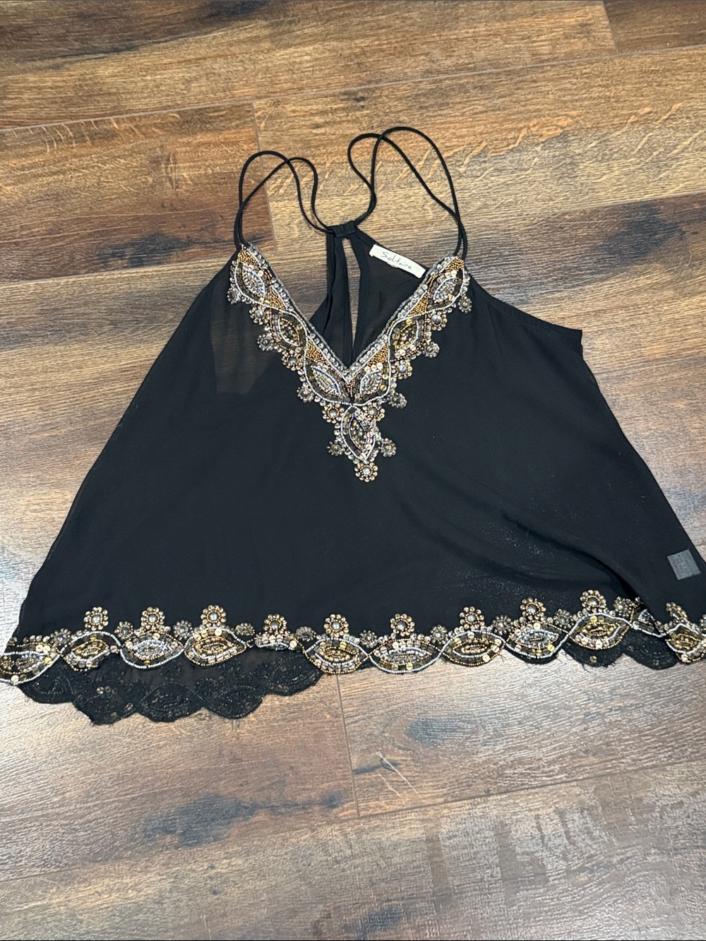 Solitaire Black Embellished Halter Cami Top